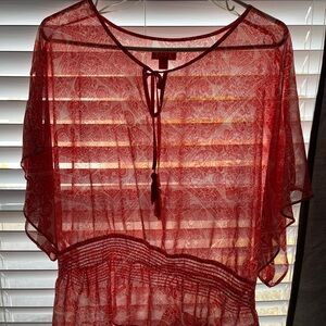 Elle Red Sheer Blouse with Paisley Design
